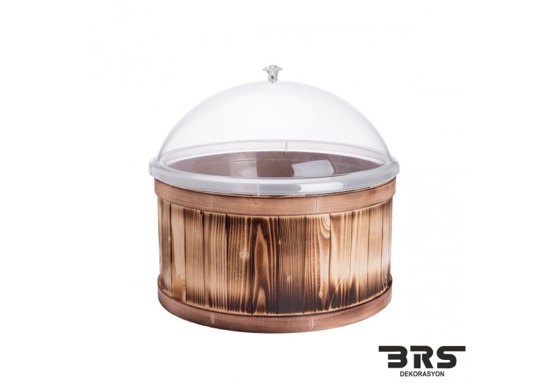 Çıtalı Yakmalı Ahşap Zeytin Kovası Pleksi Kapaklı Leğenli Takım 40x20