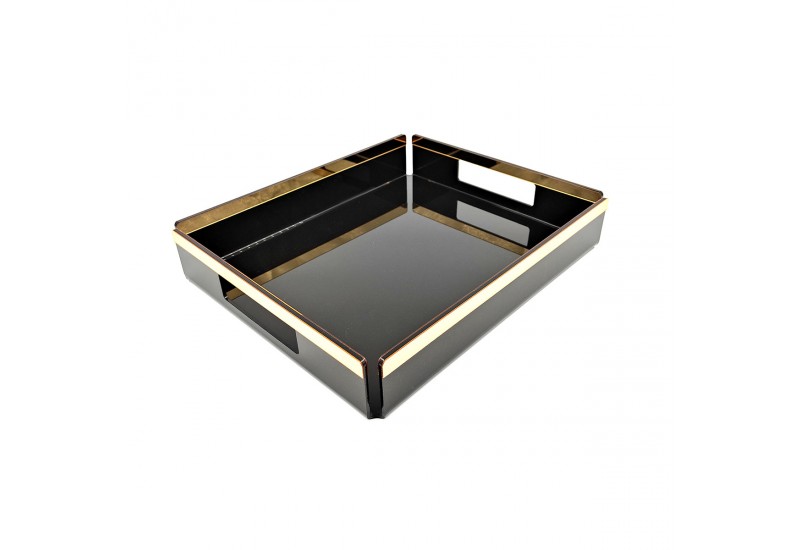 Siyah Pleksi Servis Sunum Söz Nişan Tepsisi Gold Model 25x30.5 cm