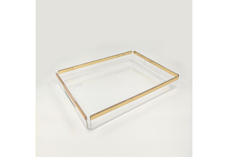Şeffaf Pleksi Servis Sunum Söz Nişan Tepsisi Gold Model 27.5x38 cm
