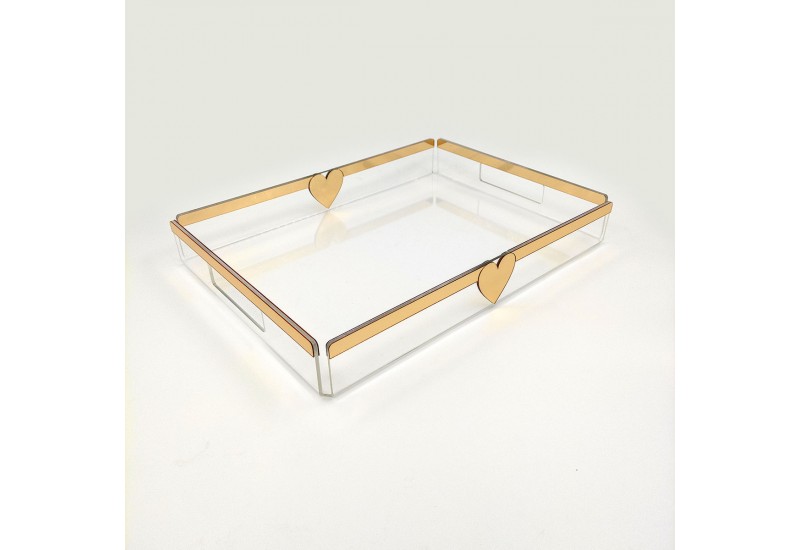 Şeffaf Pleksi Servis Sunum Söz Nişan Tepsisi Kalp Model 27.5x38 cm