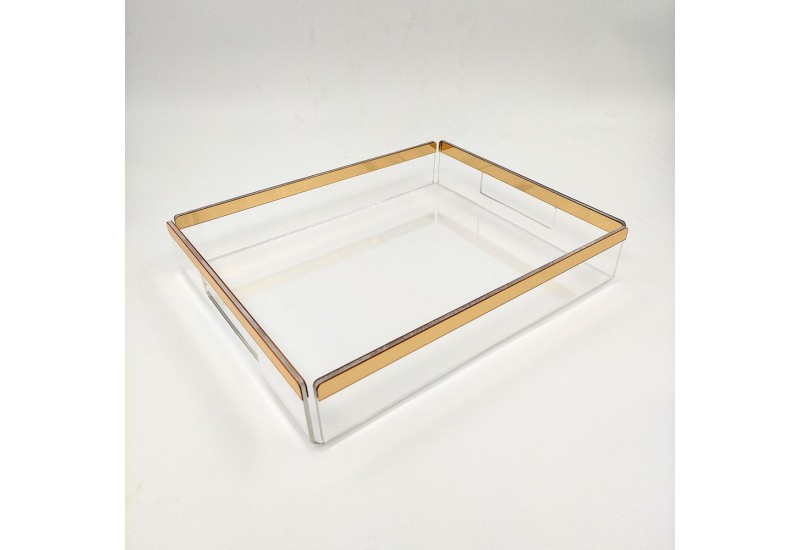 Şeffaf Pleksi Servis Sunum Söz Nişan Tepsisi Gold Model 25x30.5 cm