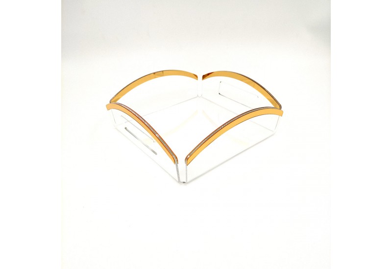 Şeffaf Pleksi Servis Sunum Söz Nişan Tepsisi Gold Model 21x21 cm